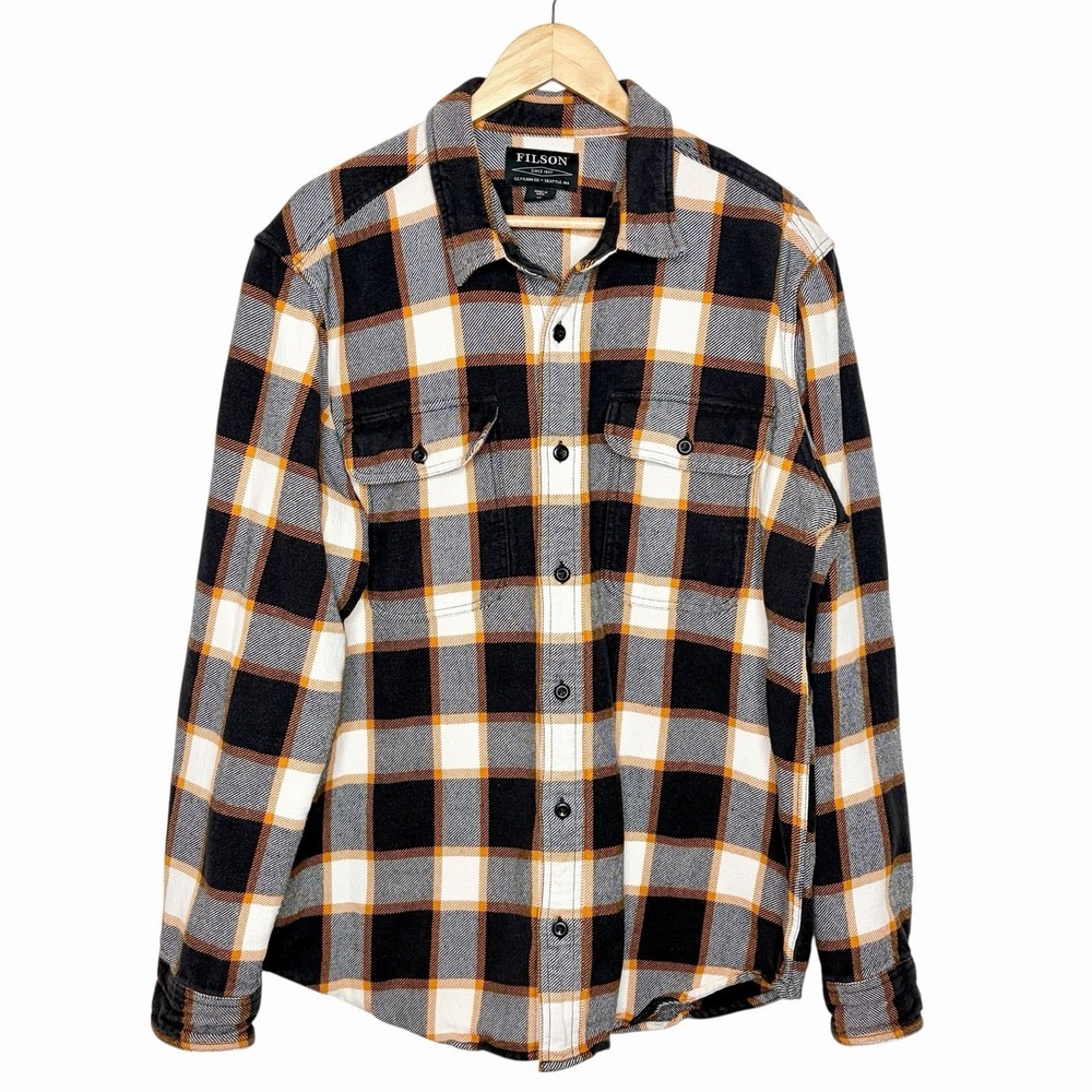 Filson Vintage Flannel Work Shirt Black Natural Gold Mens Size XL Cotton Outdoor